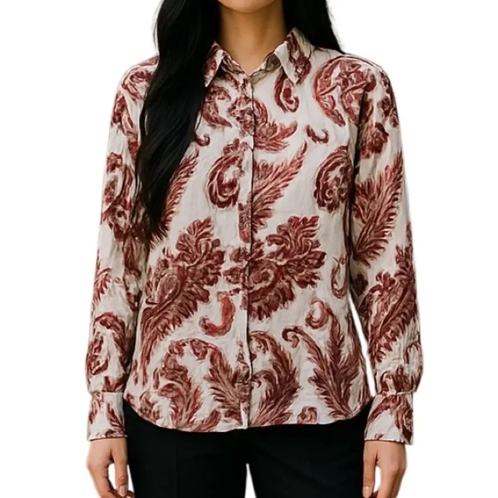 Dana Bachman Crinkle Paisley Print Blouse Size 14
